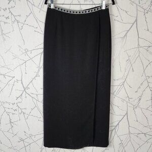 Studio Jax Black Crepe Jeweled Rhinestone Maxi Pencil Skirt